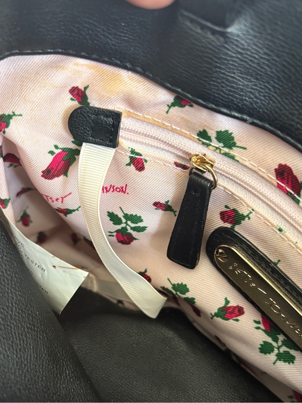 Betsey Johnson Black & White Stripe Satchel with Hot Pink Bow & Pearls - Picture 13 of 16